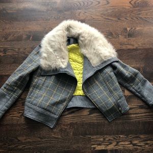 Banana Republic plaid coat with fur collar